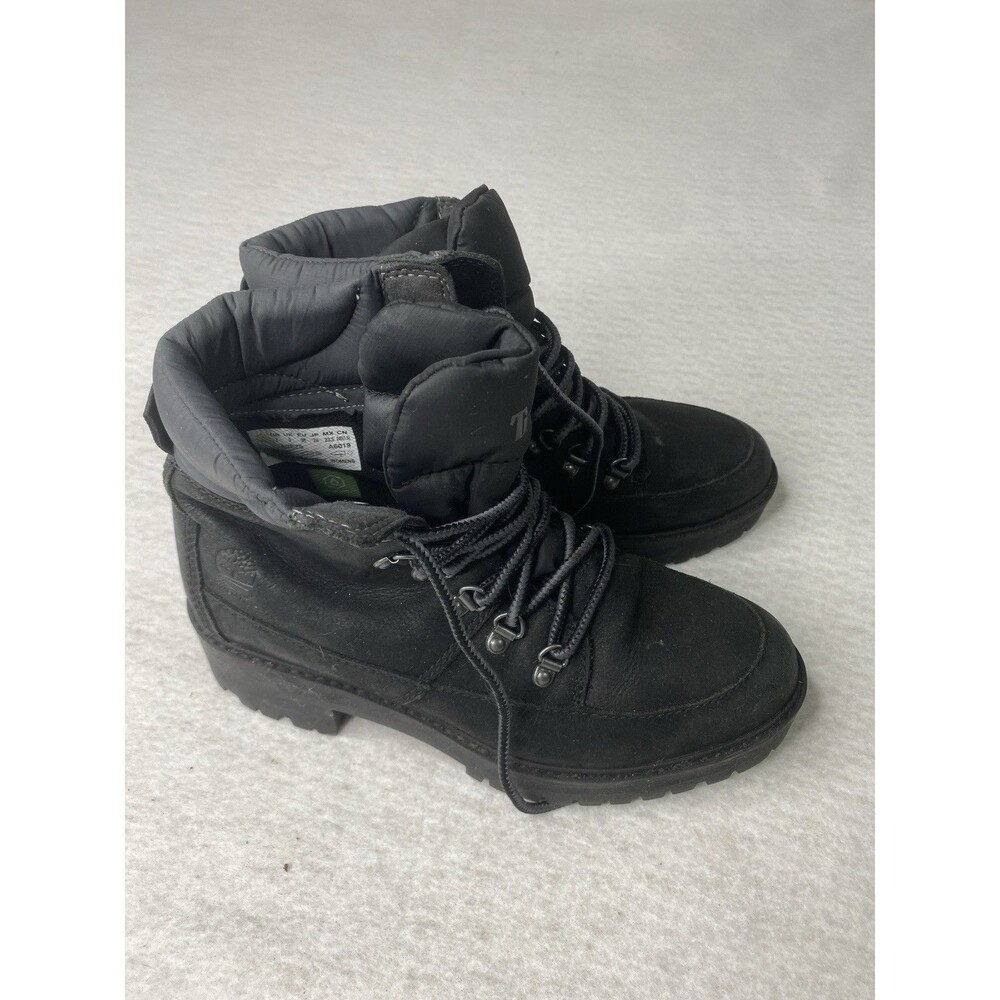 Timberland Women Black Boots Size 7 Nubuck Waterproof Suede Premium Utility Shoe